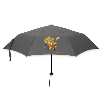 Goldene Sterne zu Weihnachten - Regenschirm (klein) - Grau - Vorne