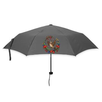 Cheerful bird in a berry wreath - Umbrella (small) - grey - Front