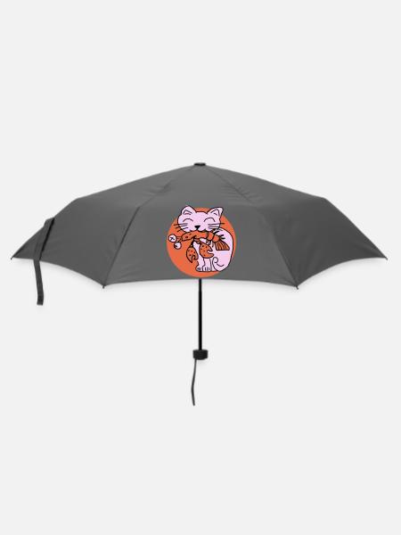 Katze frisst Krebs auf - Regenschirm (klein) - Grau