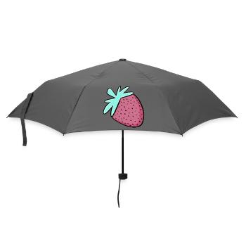 Erdbeer Pop-Art mit Minzgrünem Blatt - Regenschirm (klein) - Grau - Vorne