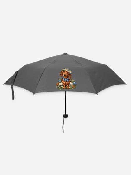 Dackel mit Edelweißkranz & Trachtentuch - Regenschirm (klein) - Grau
