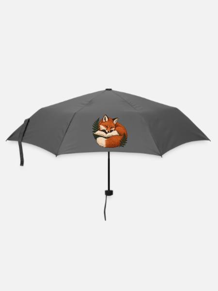 Lesefuchs mit Buch und Farn - Regenschirm (klein) - Grau