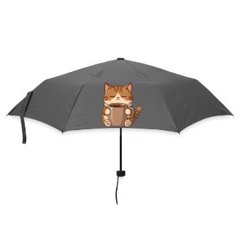 Sleepy Cat Coffee – Cozy Katzenliebe - Regenschirm (klein) - Grau - Vorne