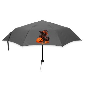 Schwarze Katze bemalt einen Kürbiseimer - Regenschirm (klein) - Grau - Vorne