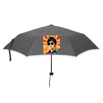 Retro Girl Pop Art Stil – Cooles Vintage Design - Regenschirm (klein) - Grau - Vorne