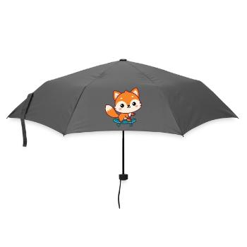 Bunter Kawaii-Skate-Fuchs - Regenschirm (klein) - Grau - Vorne