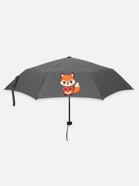 Kawaii-Fuchs Buntes Herz - Regenschirm (klein) - Grau