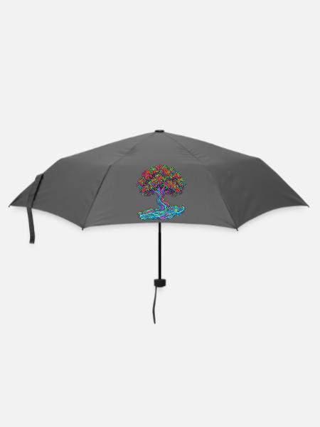 Baum des Lebens – Psychedelic Regenbogen Motiv - Regenschirm (klein) - Grau