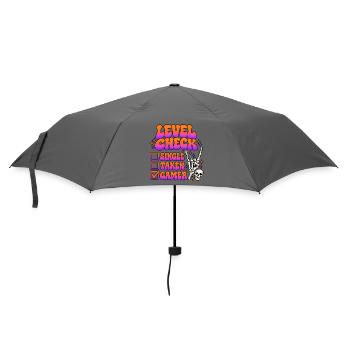 Level Check Gamer Humor für Gaming Fans - Regenschirm (klein) - Grau - Vorne