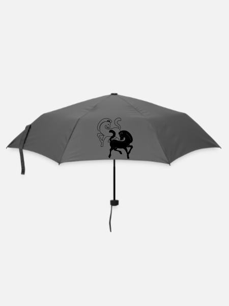 Zwei Pferde schwarz und weiß - Regenschirm (klein) - Grau