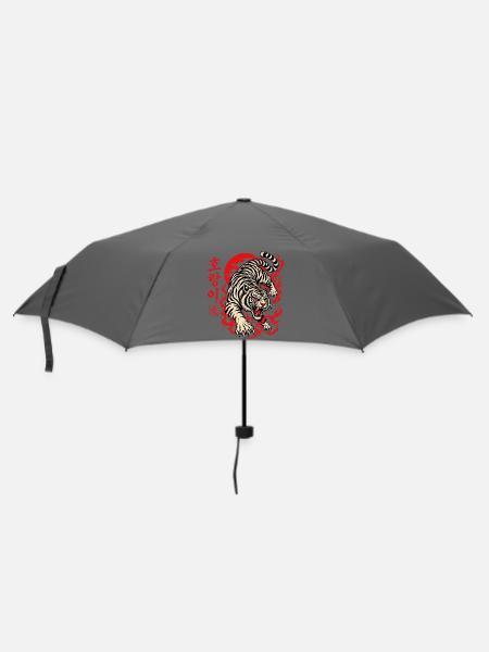 Flammender Tiger im roten Mond - Regenschirm (klein) - Grau