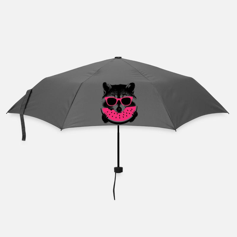Waschbär mit pinker Sonnenbrille isst melone - Regenschirm (klein) - Grau