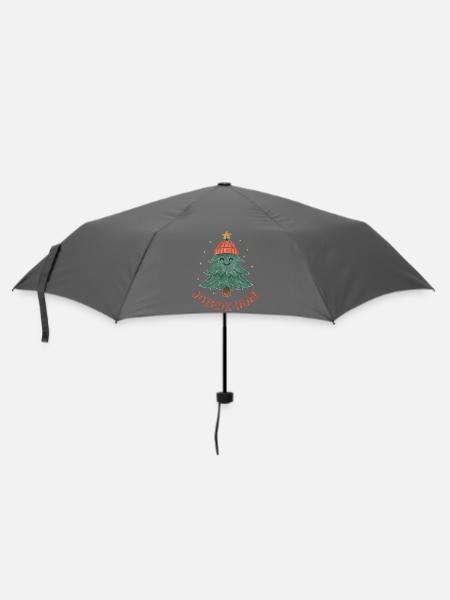 Frohe Weihnachtsbaum mit rotem Hut - Regenschirm (klein) - Grau