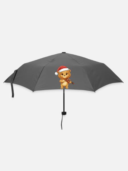 Weihnachtslöwe spielt Geigenkunst - Regenschirm (klein) - Grau