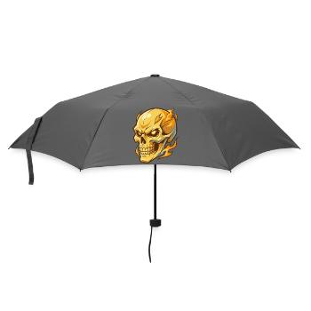 Feuriger goldener Schädel mit intensiven Augen - Regenschirm (klein) - Grau - Vorne