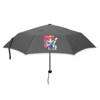 Radfahrender Anime Katze Neko - Regenschirm (klein) - Grau - Vorne