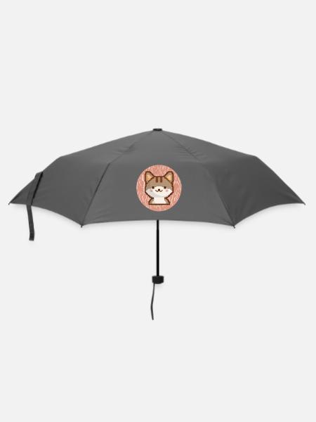 Funny Gamer Pixel Cat Cartoon Design - Regenschirm (klein) - Grau