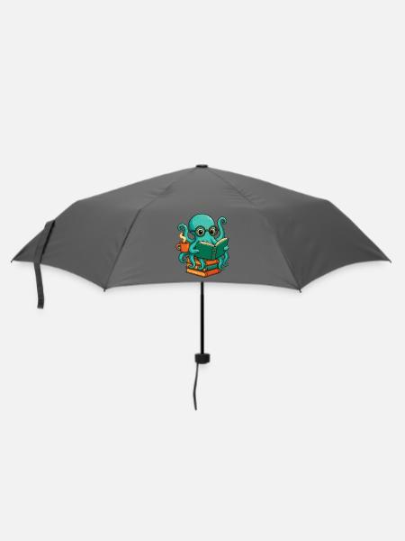Oktopus liest Buch Lustiger Ozean-Nerd Bücherwurm - Regenschirm (klein) - Grau