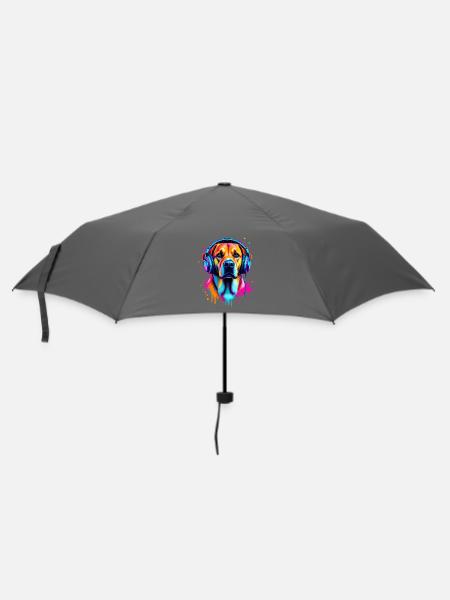 Labrador mit Kopfhörer - Regenschirm (klein) - Grau