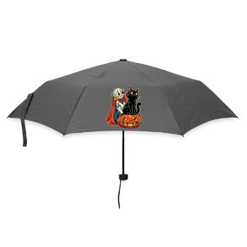 Halloween Katze auf Kürbis mit schüchternem - Regenschirm (klein) - Grau - Vorne