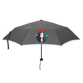Schulkind Rakete Weltraum mit gelben Sternen - Regenschirm (klein) - Grau - Vorne