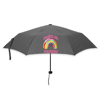 Einschulung Schulkind Regenbogen Mädchen Spaß - Regenschirm (klein) - Grau - Vorne