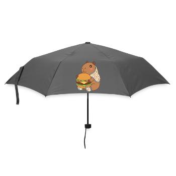 Kawaii  Capybara Eating a Burger – Cozy Foodie Art - Umbrella (small) - grey - Front