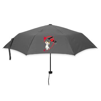 Katze mit der Aufschrift Liebe halbes Herz - Regenschirm (klein) - Grau - Vorne