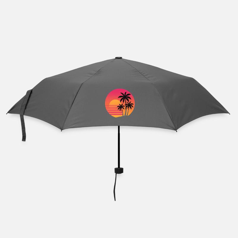 Retro Sunset Palmen | 80s Strand Vibes - Regenschirm (klein) - Grau
