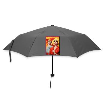 Zwei Retro Damen im Sonnenhut und Sonnenbrille - Regenschirm (klein) - Grau - Vorne
