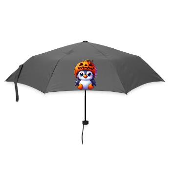 Süßer Halloween Pinguin mit Kürbis Cartoon - Regenschirm (klein) - Grau - Vorne