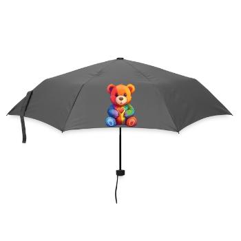 Regenbogen Herz Bär Plüsch - Regenschirm (klein) - Grau - Vorne