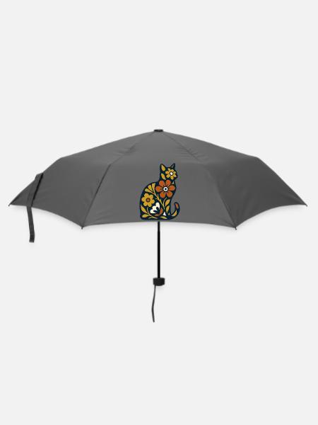Blütenkatze Folk-Art Muster - Regenschirm (klein) - Grau