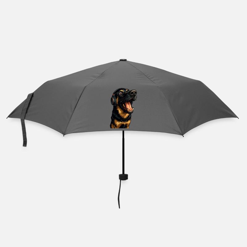 Kopfhörer-Rottweiler Portrait - Regenschirm (klein) - Grau