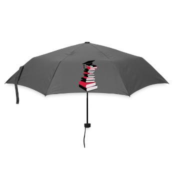 Bücherstapel mit Doktorhut - Regenschirm (klein) - Grau - Vorne