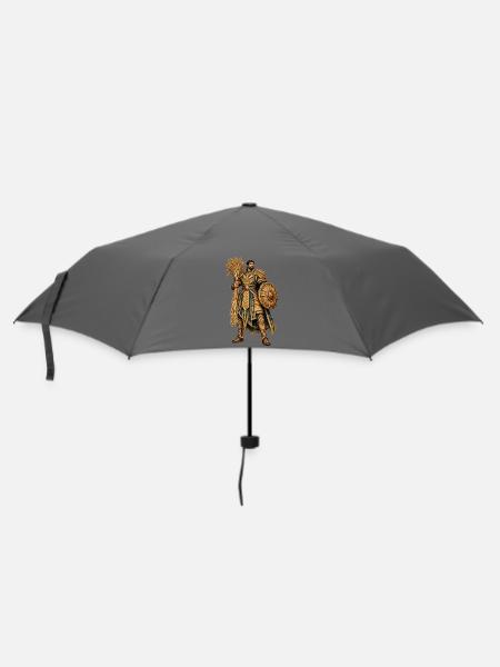 Goldener Ritterkrieger mit Palmenfächer - Regenschirm (klein) - Grau