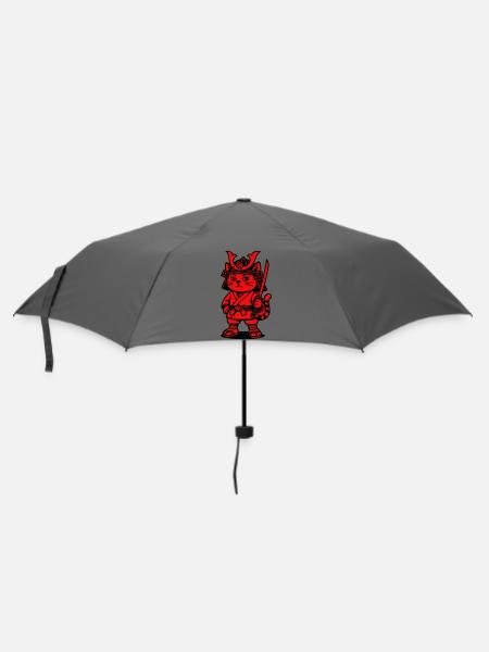 Samurai Katze - Regenschirm (klein) - Grau