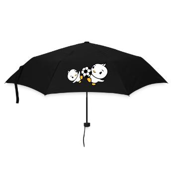 2 Birds Playing Soccer Together Fun Ball Sports - Umbrella (small) - black - Front