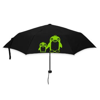 2 Penguins Dad Mom Child Baby Hands Holding Cute - Umbrella (small) - black - Front