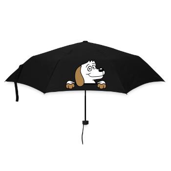 Hund Hinter Mauer Zaun Schild Guckt Glücklich Süß - Regenschirm (klein) - Schwarz - Vorne