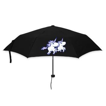 2 Einhörner Team reiten schnell Galopp Freude Crew - Regenschirm (klein) - Schwarz - Vorne