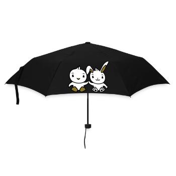 Lapin oiseau poussin 2 amis équipe deux mains tenant - Parapluie standard - noir - Devant