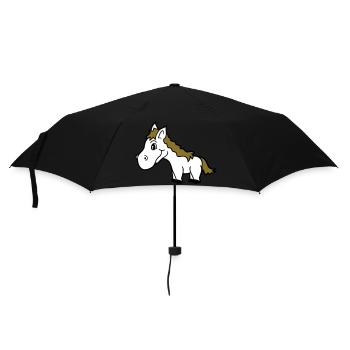 Pferd Süß Pony Fohlen Pferdemädchen Niedlich Comic - Regenschirm (klein) - Schwarz - Vorne