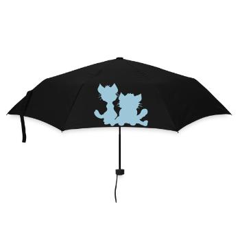 2 Sitzende Katzen Zwei Freunde Team Silhouetten - Regenschirm (klein) - Schwarz - Vorne
