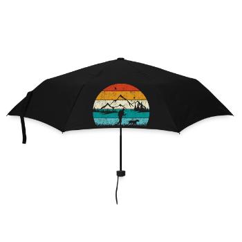 Wandern mit Hund Vintage Retro - Regenschirm (klein) - Schwarz - Vorne