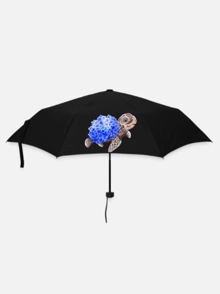 Schildkröte mit Hydrangea Hortensien - Regenschirm (klein) - Schwarz