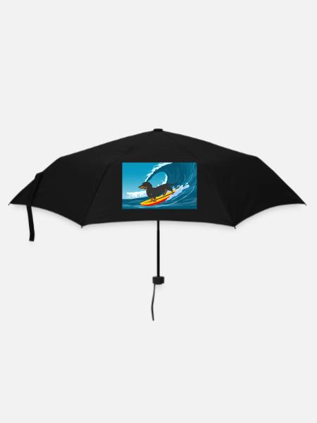 Dachshund Owner Beach Dog Surfing Surfboard Surfer - Umbrella (small) - black
