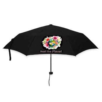 Heile den Planeten, Erdkugel umgeben von Blumen - Regenschirm (klein) - Schwarz - Vorne