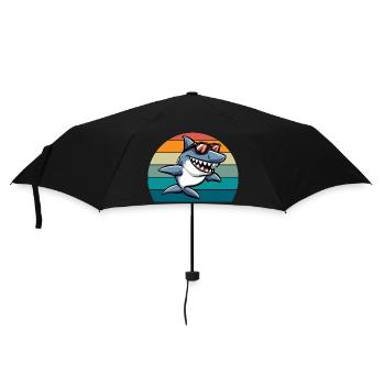 Hai Retro Lustig Sommer Strand - Regenschirm (klein) - Schwarz - Vorne