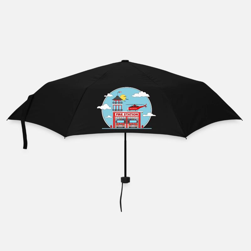 Caserne de pompiers avec hélicoptère et camion de pompiers - Parapluie standard - noir